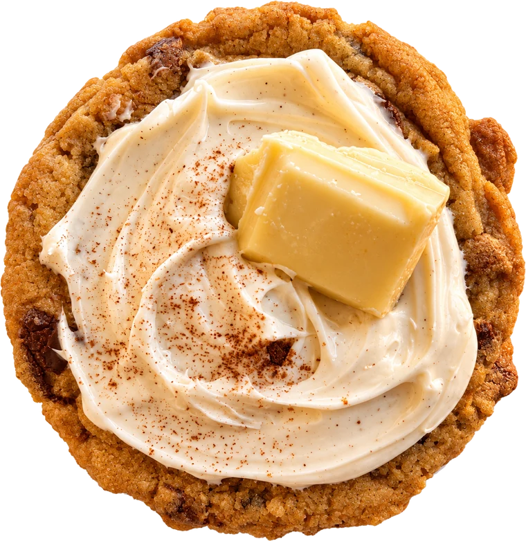 Frosted Pumpkin Spice Latte topped with pumpkin spice cream cheese and white chocolate